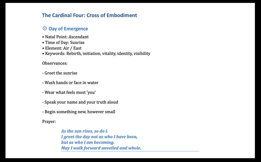 Ritual Example: Day of Emergence One of eight solar observances — this guide includes elemental correspondences, daily practices, and a spoken prayer.